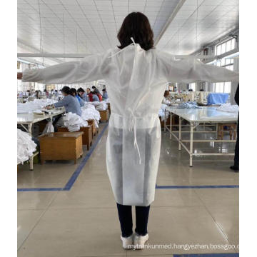 Hot Sale 45g Blue and Yellow Color Disposable PP Isolation Gown with Thumb Loop